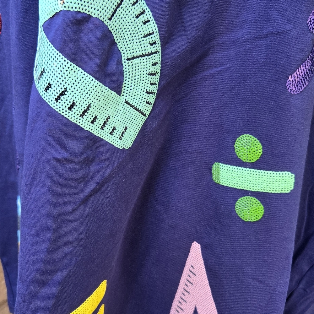 Really Rex Boutique Navy Math Symbols Sequin Graphic Tee NWOT - Picture 4 of 11